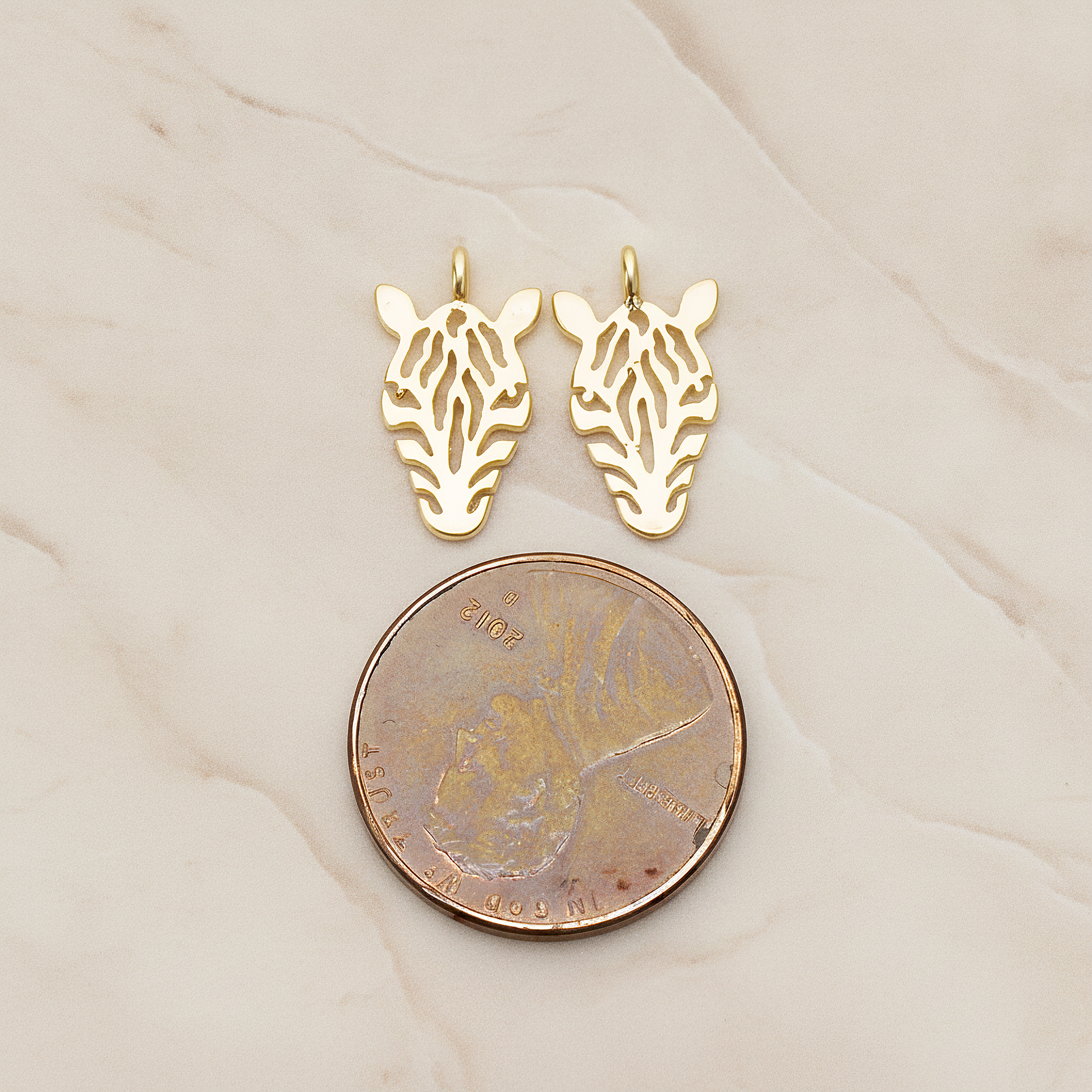 Zebra Mask Pendant, 2 Pc on warm marble background (PD.1370)