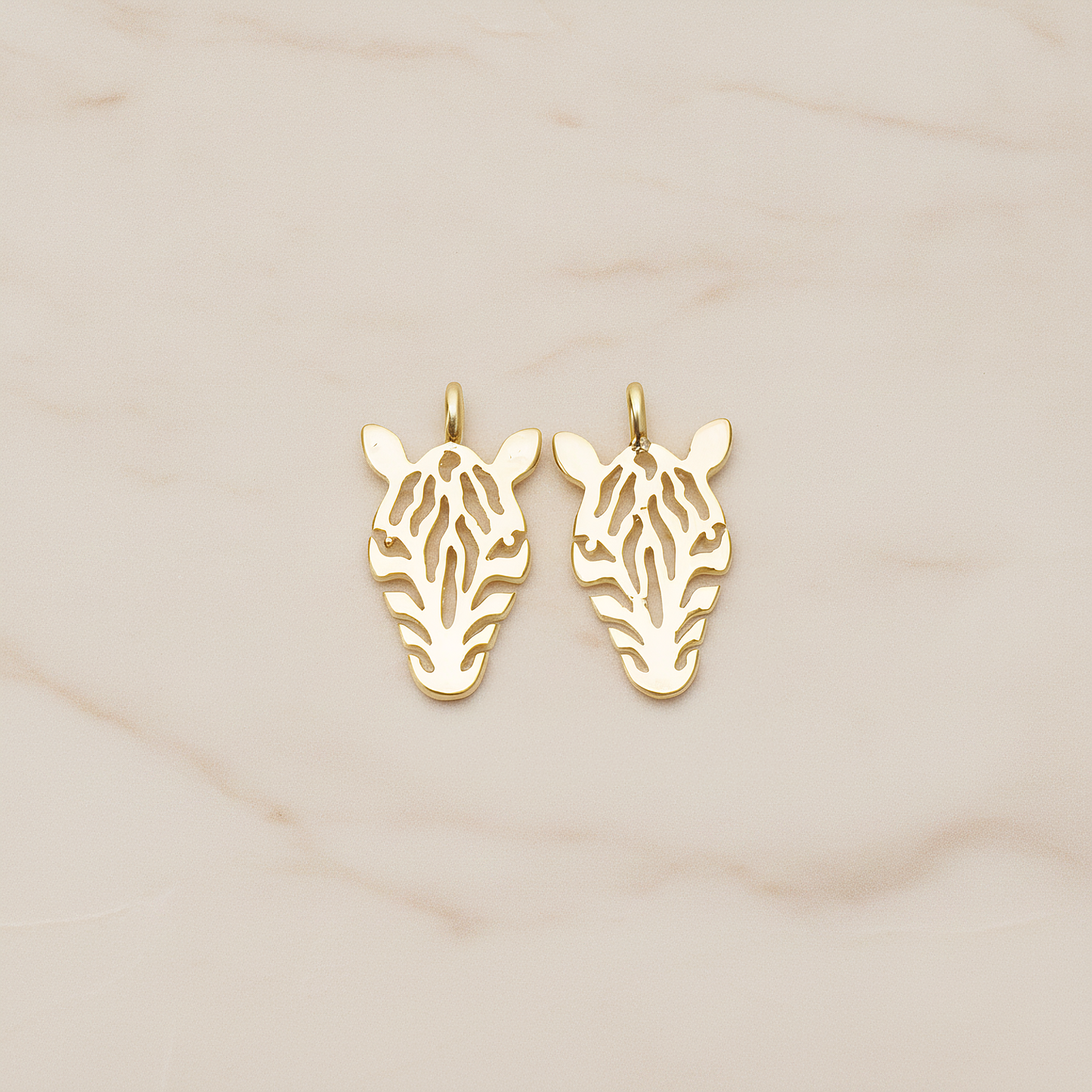 Zebra Mask Pendant, 2 Pc on warm marble background (PD.1370)