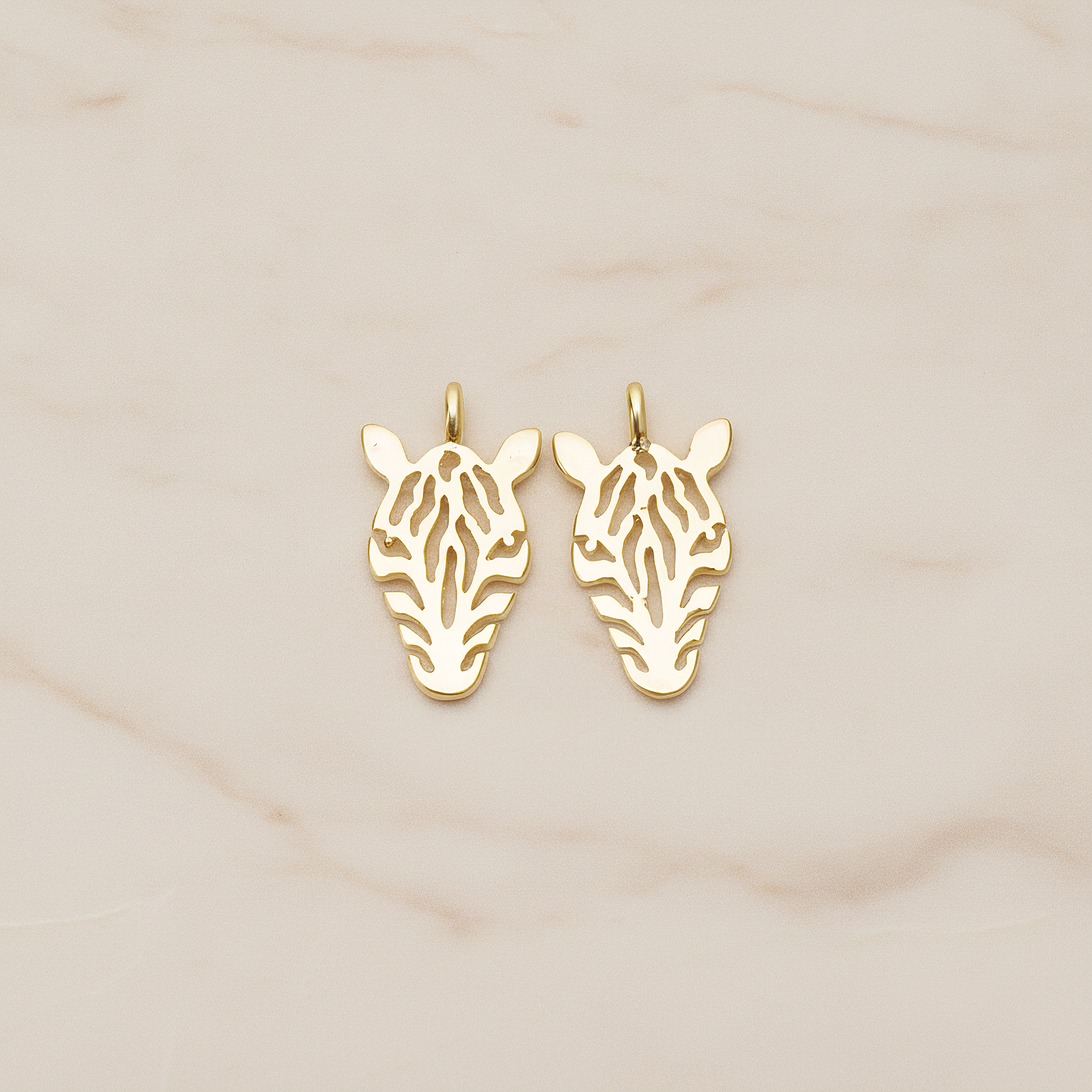 Zebra Mask Pendant, 2 Pc on warm marble background (PD.1370)
