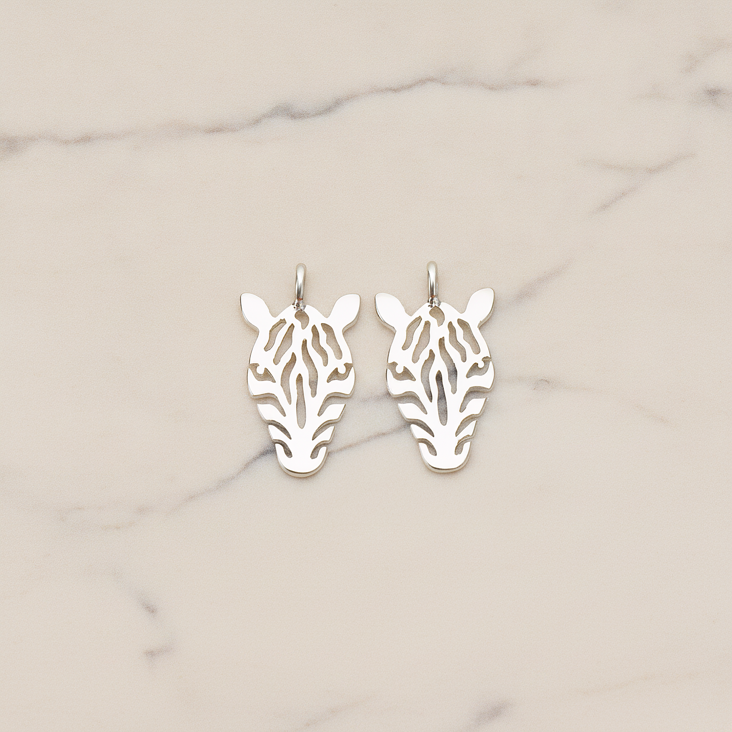 Zebra Mask Pendant, 2 Pc on warm marble background (PD.1370)