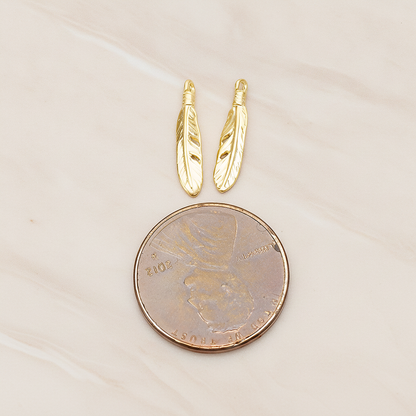 Round Edge Mini Feather Dream Catcher Feather Pendant, 2 Pc on warm marble background (PD.1373)