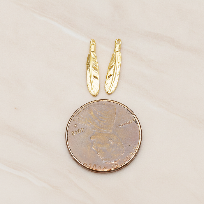 Round Edge Mini Feather Dream Catcher Feather Pendant, 2 Pc on warm marble background (PD.1373)