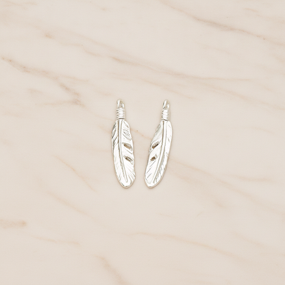 Round Edge Mini Feather Dream Catcher Feather Pendant, 2 Pc on warm marble background (PD.1373)