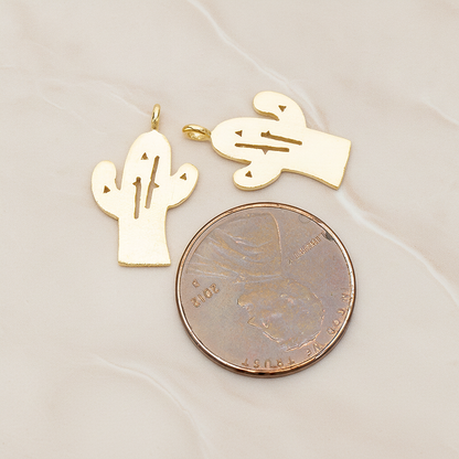 Brushed Finish Textured Desert Cactus Pendant, 2 Pc on warm marble background (PD.1384)