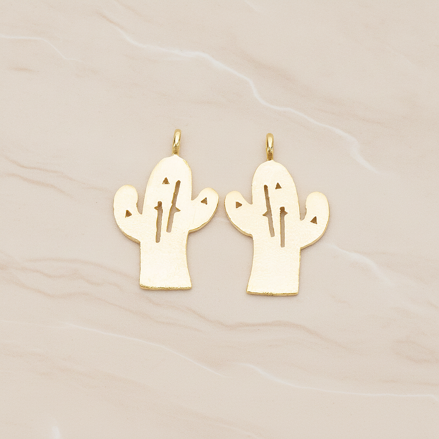 Brushed Finish Textured Desert Cactus Pendant, 2 Pc on warm marble background (PD.1384)