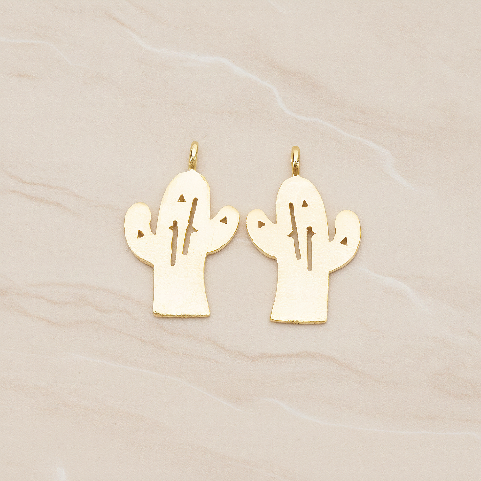 Brushed Finish Textured Desert Cactus Pendant, 2 Pc on warm marble background (PD.1384)