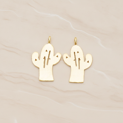 Brushed Finish Textured Desert Cactus Pendant, 2 Pc on warm marble background (PD.1384)