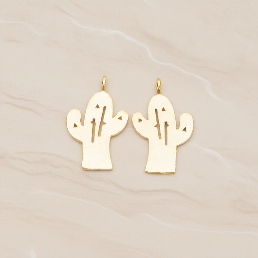 Brushed Finish Textured Desert Cactus Pendant, 2 Pc on warm marble background (PD.1384)