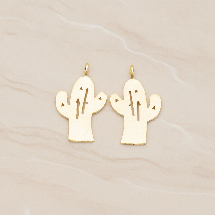 Brushed Finish Textured Desert Cactus Pendant, 2 Pc on warm marble background (PD.1384)