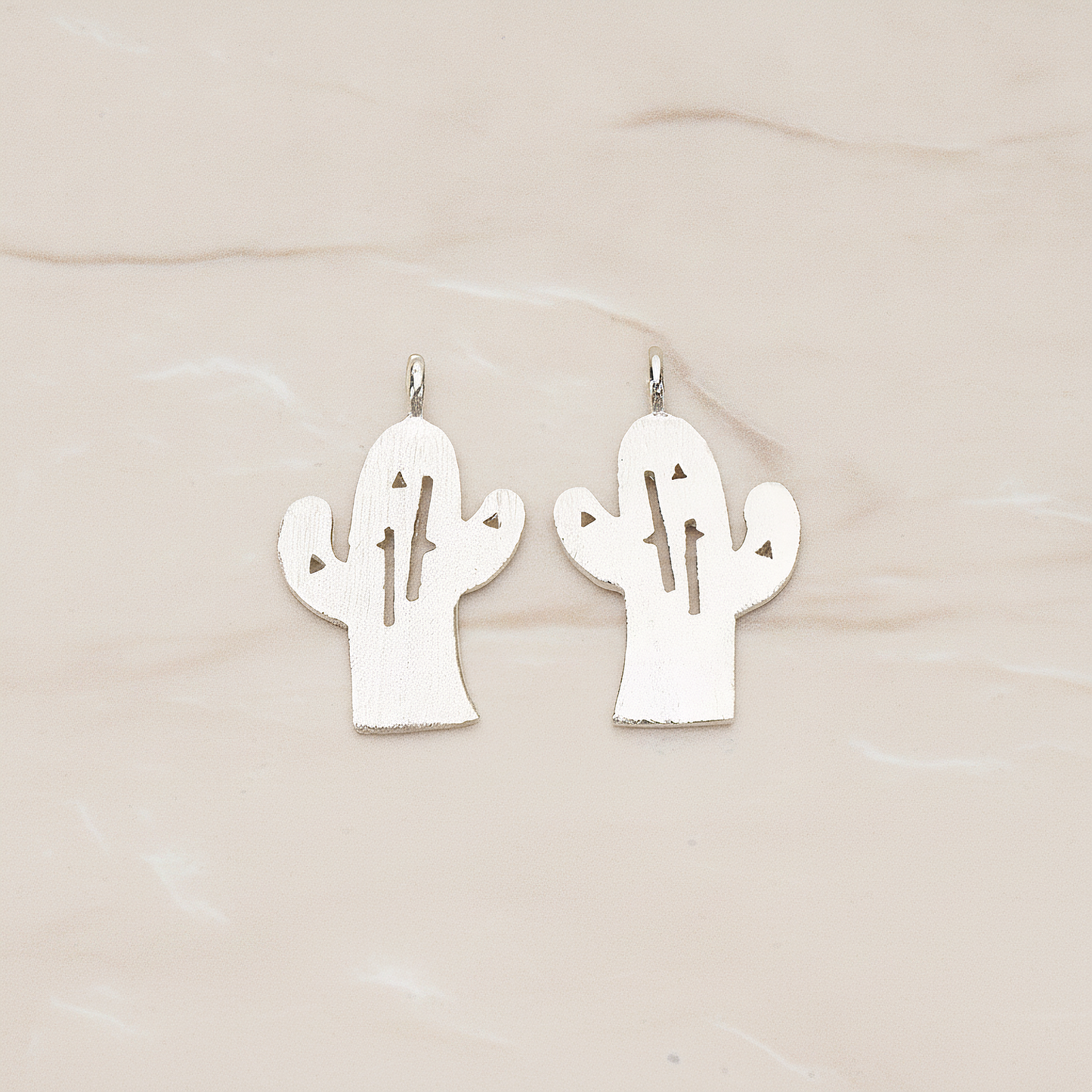 Brushed Finish Textured Desert Cactus Pendant, 2 Pc on warm marble background (PD.1384)
