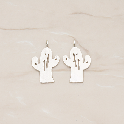 Brushed Finish Textured Desert Cactus Pendant, 2 Pc on warm marble background (PD.1384)