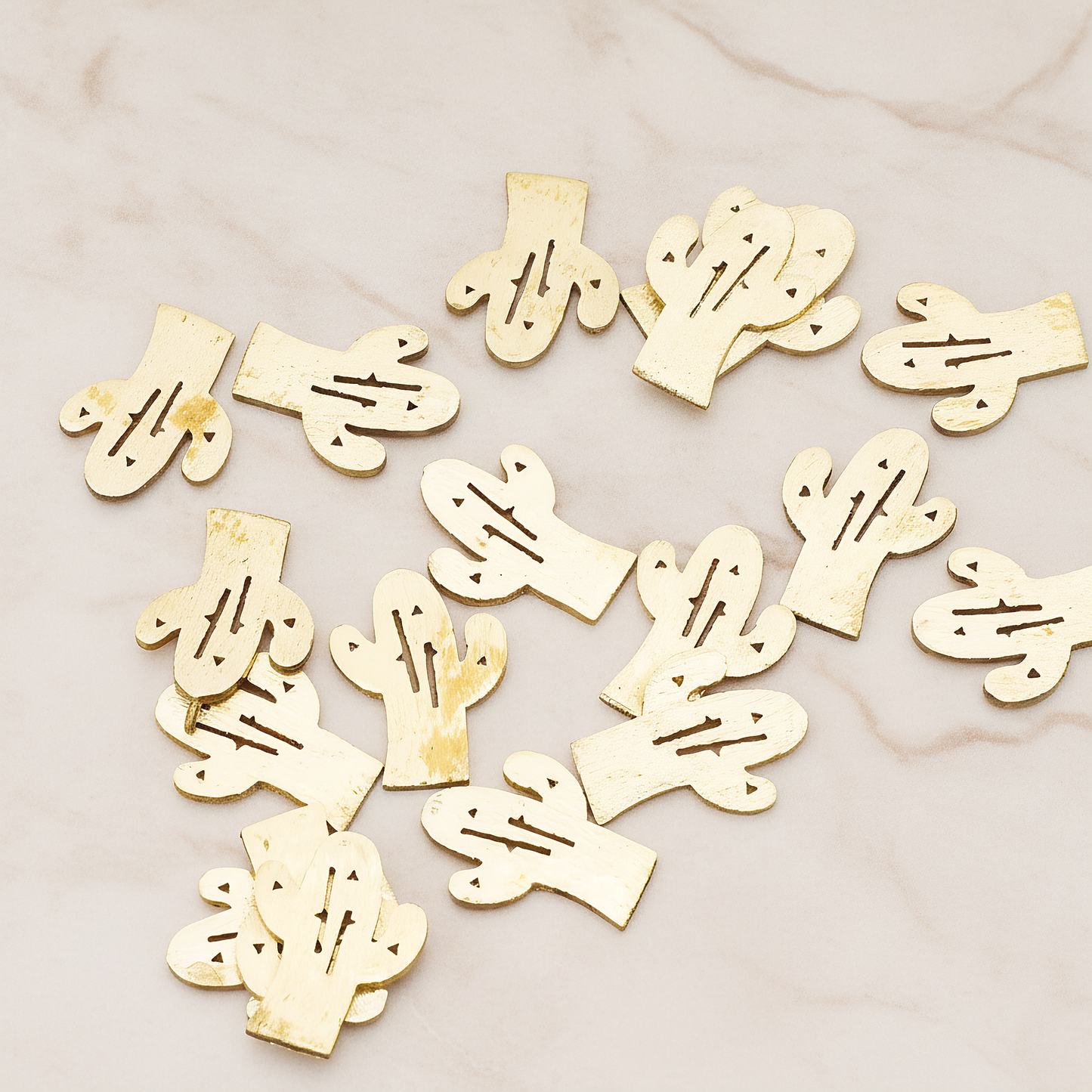 Brushed Finish Textured Desert Cactus Pendant, 2 Pc on warm marble background (PD.1384)