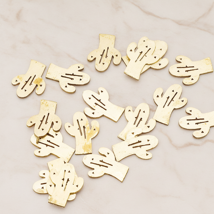 Brushed Finish Textured Desert Cactus Pendant, 2 Pc on warm marble background (PD.1384)