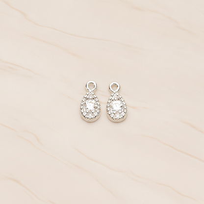 Oval Cubic Setting Textured Frame Mini Teardrop Pendant, 2 Pc on warm marble background (PD.1389)