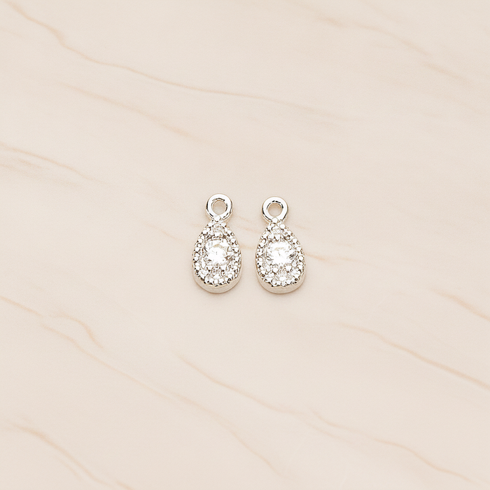 Oval Cubic Setting Textured Frame Mini Teardrop Pendant, 2 Pc on warm marble background (PD.1389)