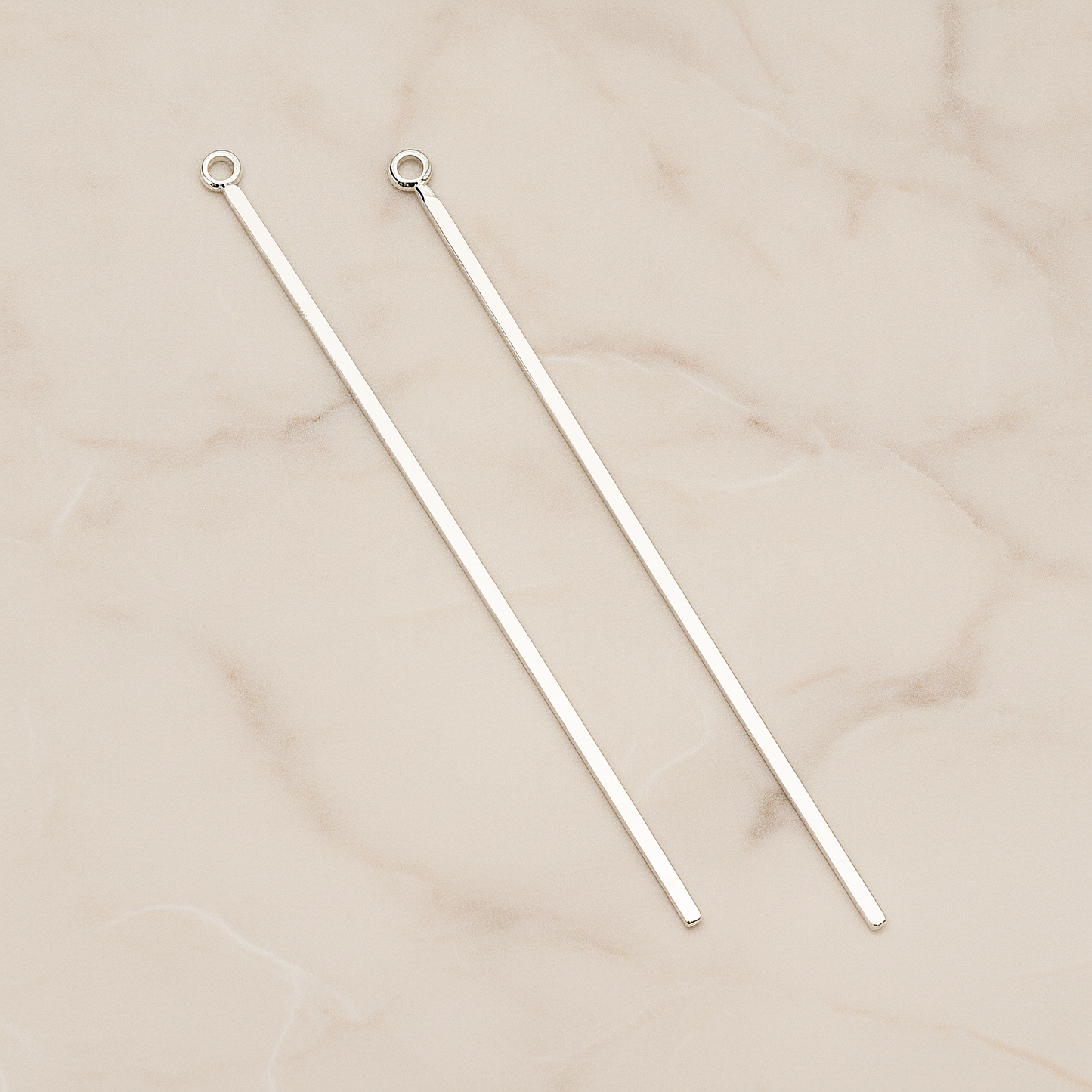 Flat Skinny Long Bar Pendant, 2 Pc on warm marble background (PD.1391)