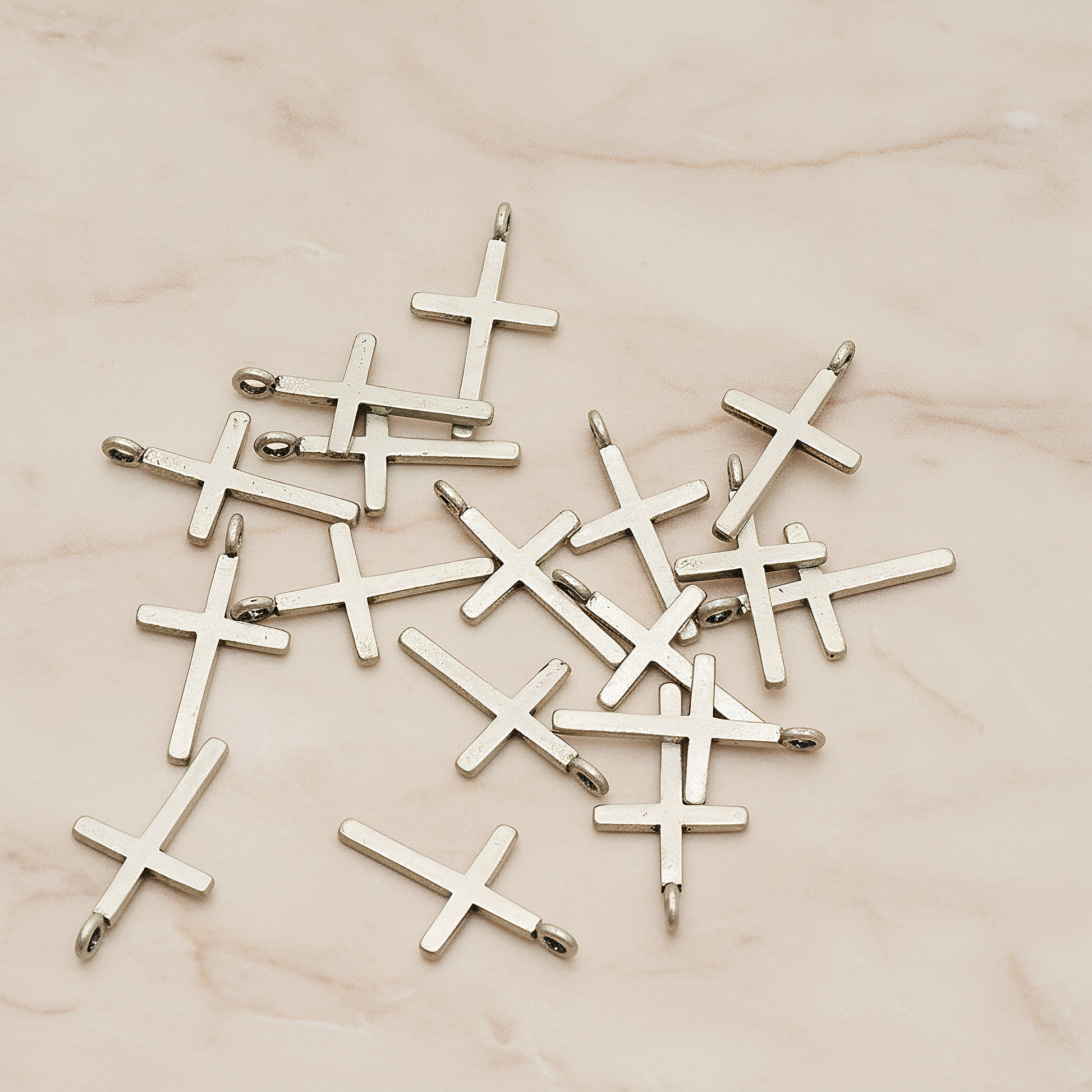 Simple Crosse with Loop Pendant, 2 Pc on warm marble background (PD.1398)