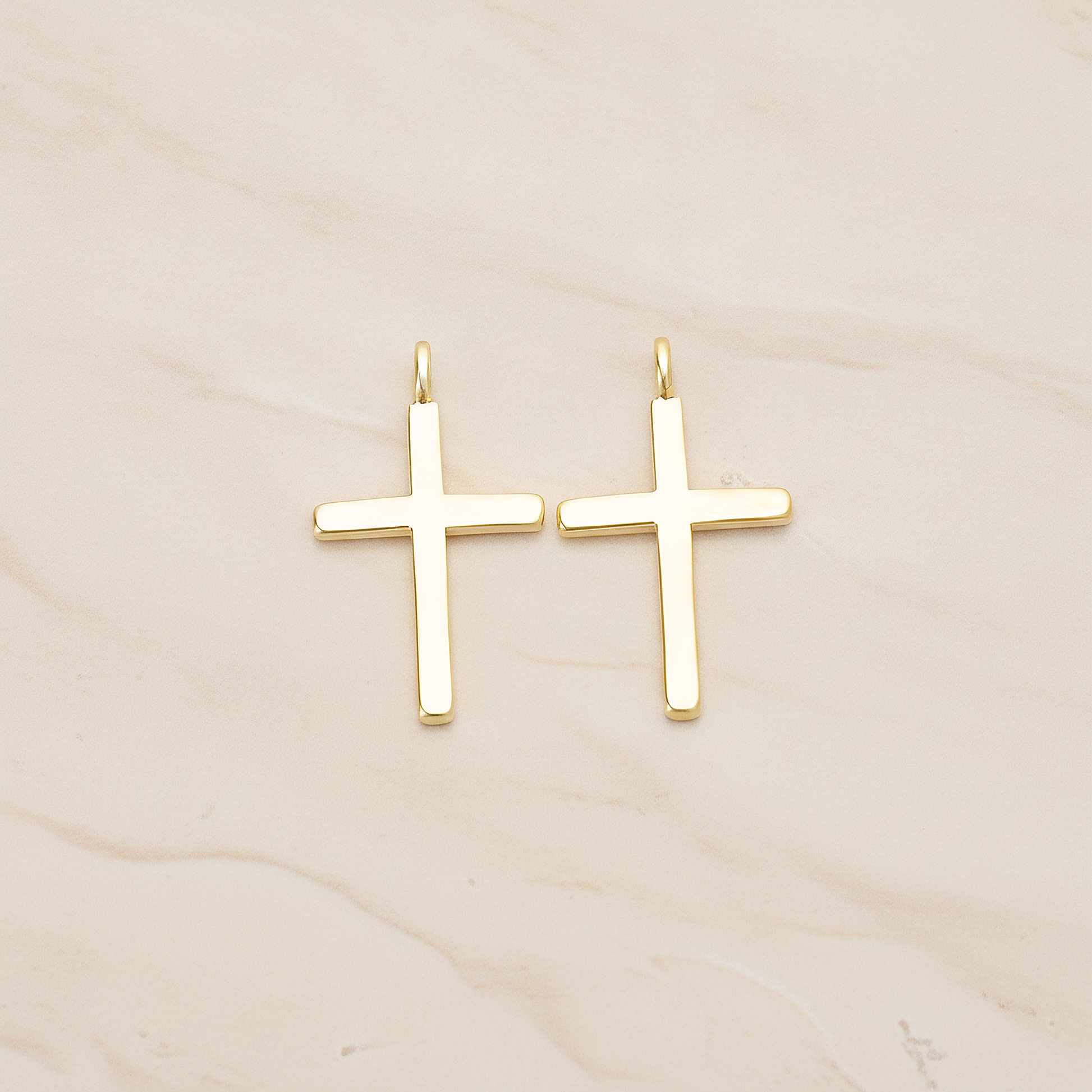 Simple Crosse with Loop Pendant, 2 Pc on warm marble background (PD.1398)