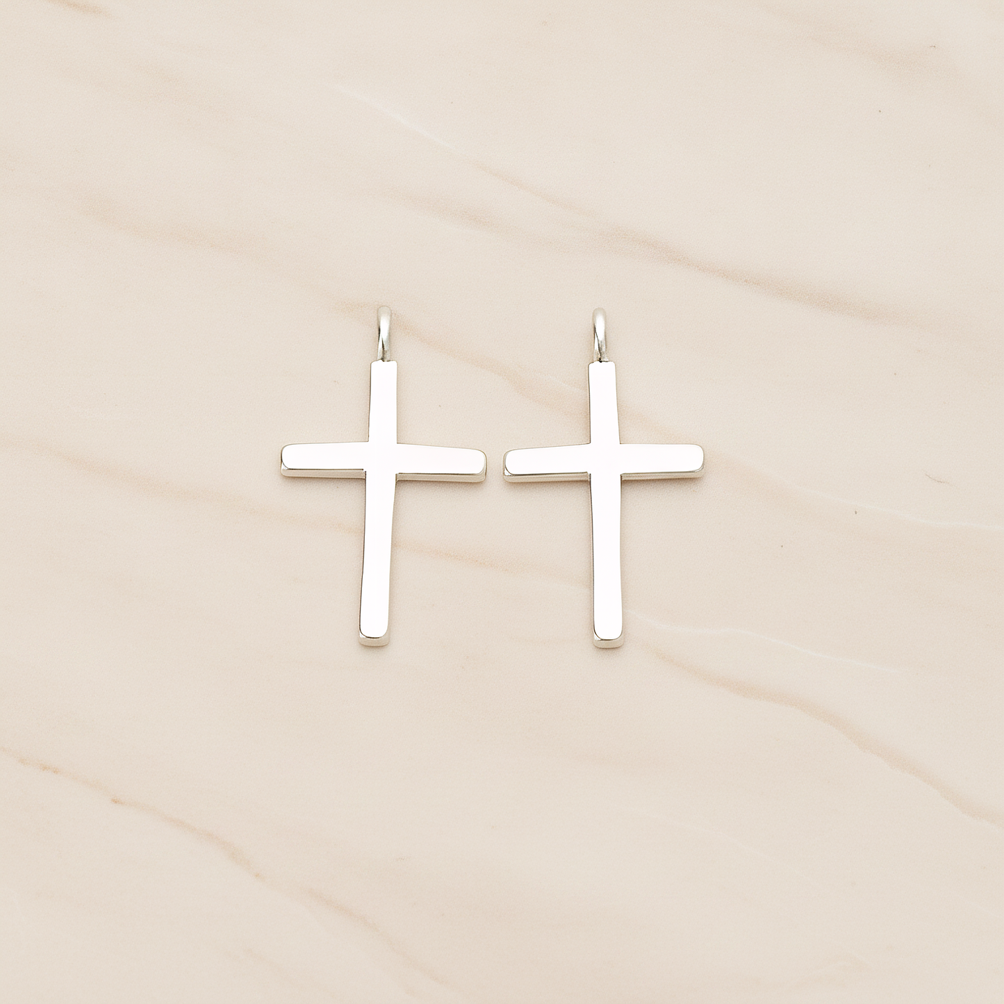 Simple Crosse with Loop Pendant, 2 Pc on warm marble background (PD.1398)