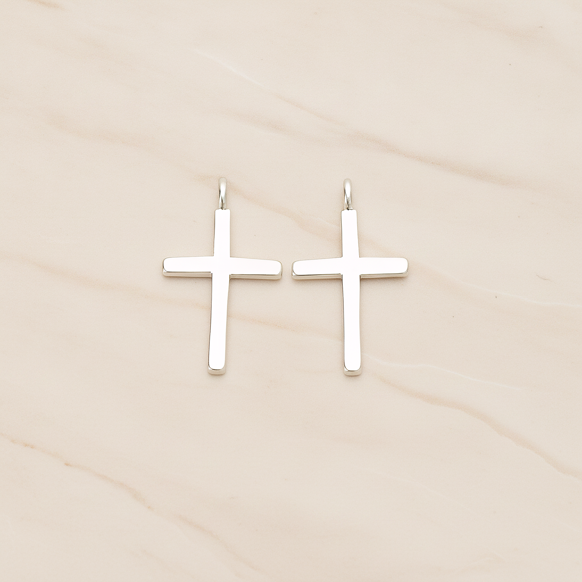 Simple Crosse with Loop Pendant, 2 Pc on warm marble background (PD.1398)