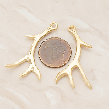 Deer Moose Antler Pendant, 2 Pc on warm marble background (PD.1402)
