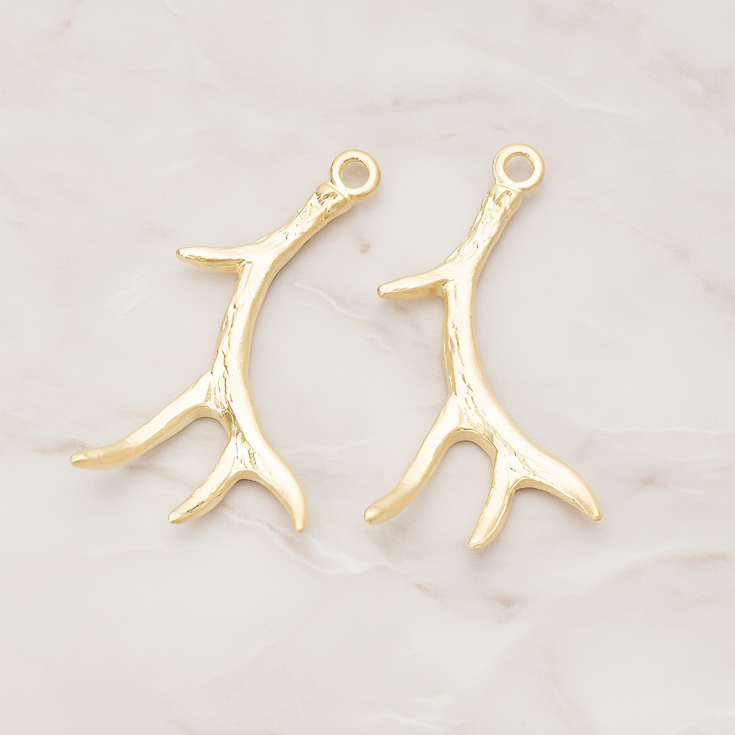 Deer Moose Antler Pendant, 2 Pc on warm marble background (PD.1402)