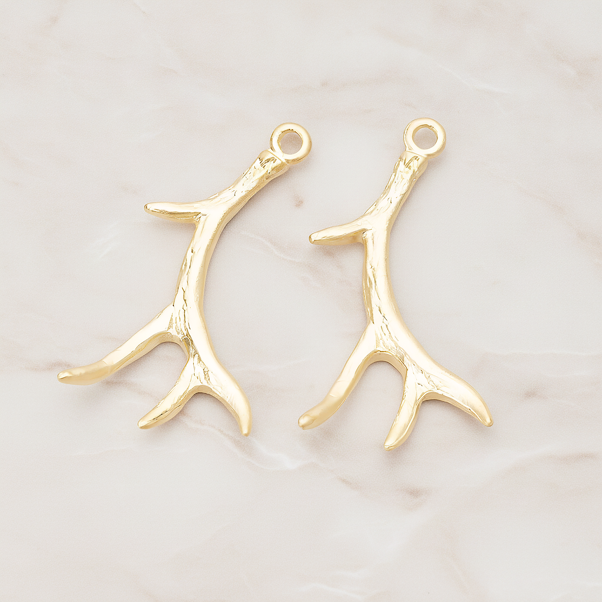 Deer Moose Antler Pendant, 2 Pc on warm marble background (PD.1402)