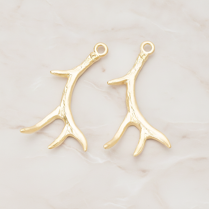 Deer Moose Antler Pendant, 2 Pc on warm marble background (PD.1402)