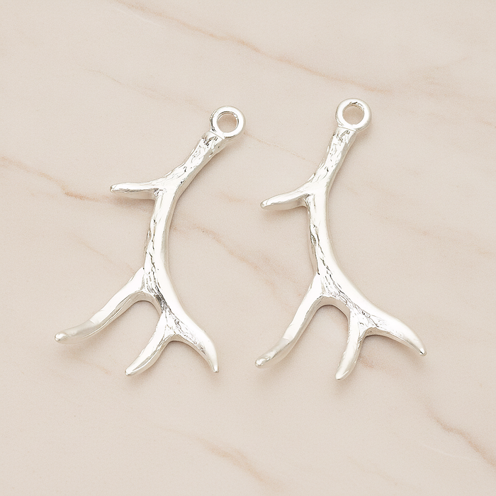 Deer Moose Antler Pendant, 2 Pc on warm marble background (PD.1402)