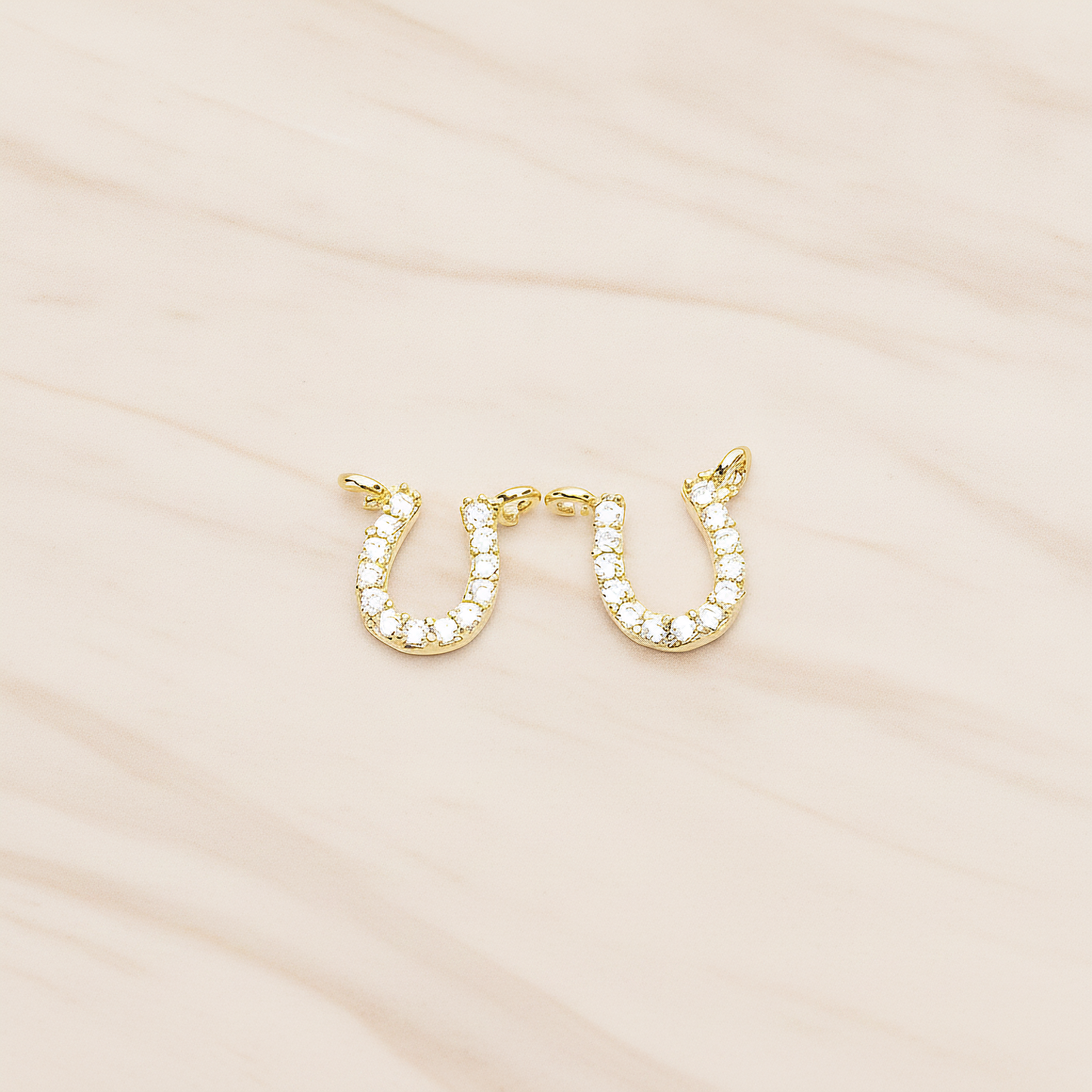 Rhinestones Cubic Zirconia Horse Shoe Double Loops Charm Pendant, 2 Pc on warm marble background (PD.1415)
