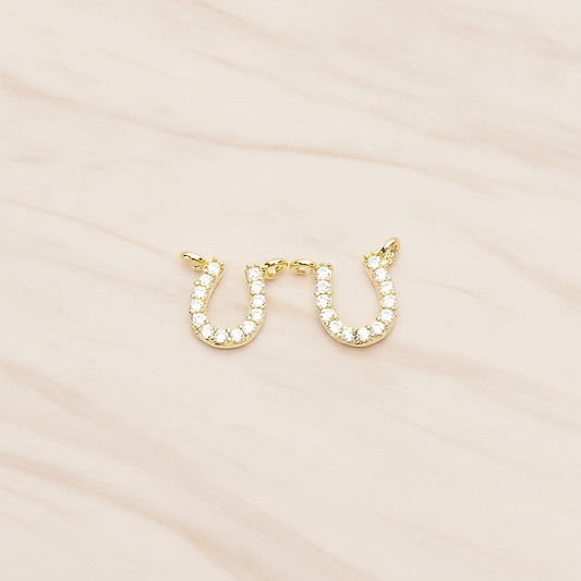 Rhinestones Cubic Zirconia Horse Shoe Double Loops Charm Pendant, 2 Pc on warm marble background (PD.1415)