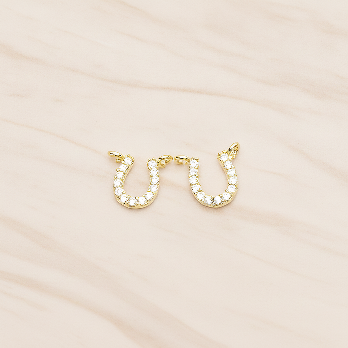 Rhinestones Cubic Zirconia Horse Shoe Double Loops Charm Pendant, 2 Pc on warm marble background (PD.1415)