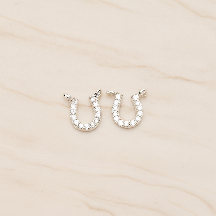Rhinestones Cubic Zirconia Horse Shoe Double Loops Charm Pendant, 2 Pc on warm marble background (PD.1415)