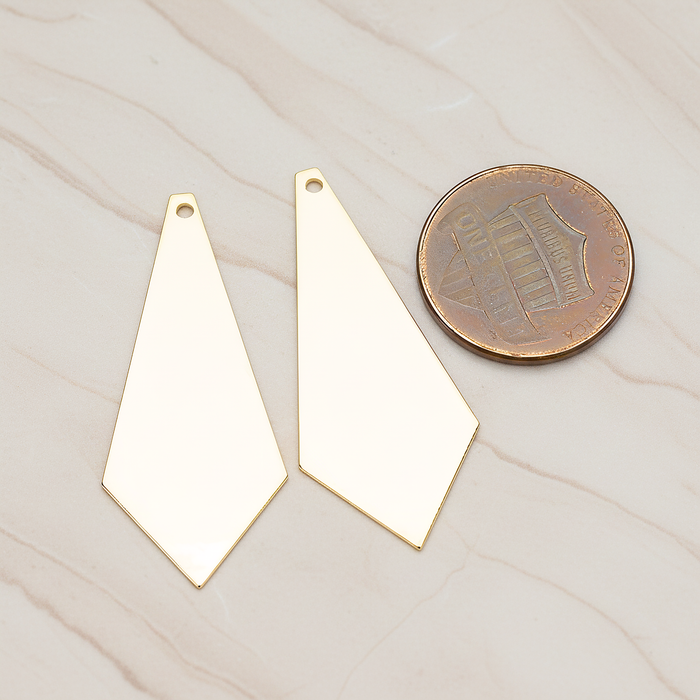 Simple Flat Metal Pad Diamond Shape Pendant, 2 Pc on warm marble background (PD.1420)