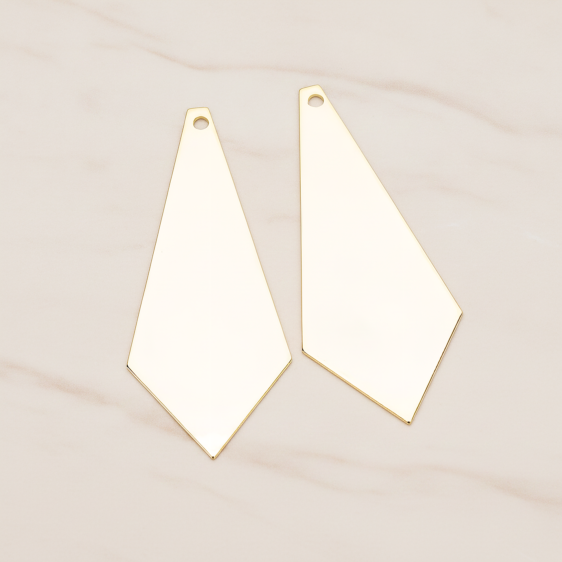 Simple Flat Metal Pad Diamond Shape Pendant, 2 Pc on warm marble background (PD.1420)