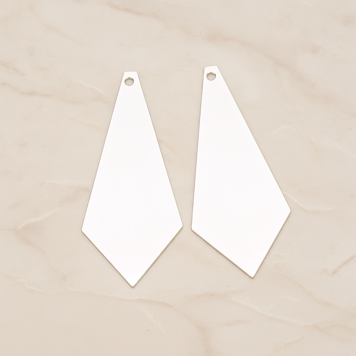 Simple Flat Metal Pad Diamond Shape Pendant, 2 Pc on warm marble background (PD.1420)