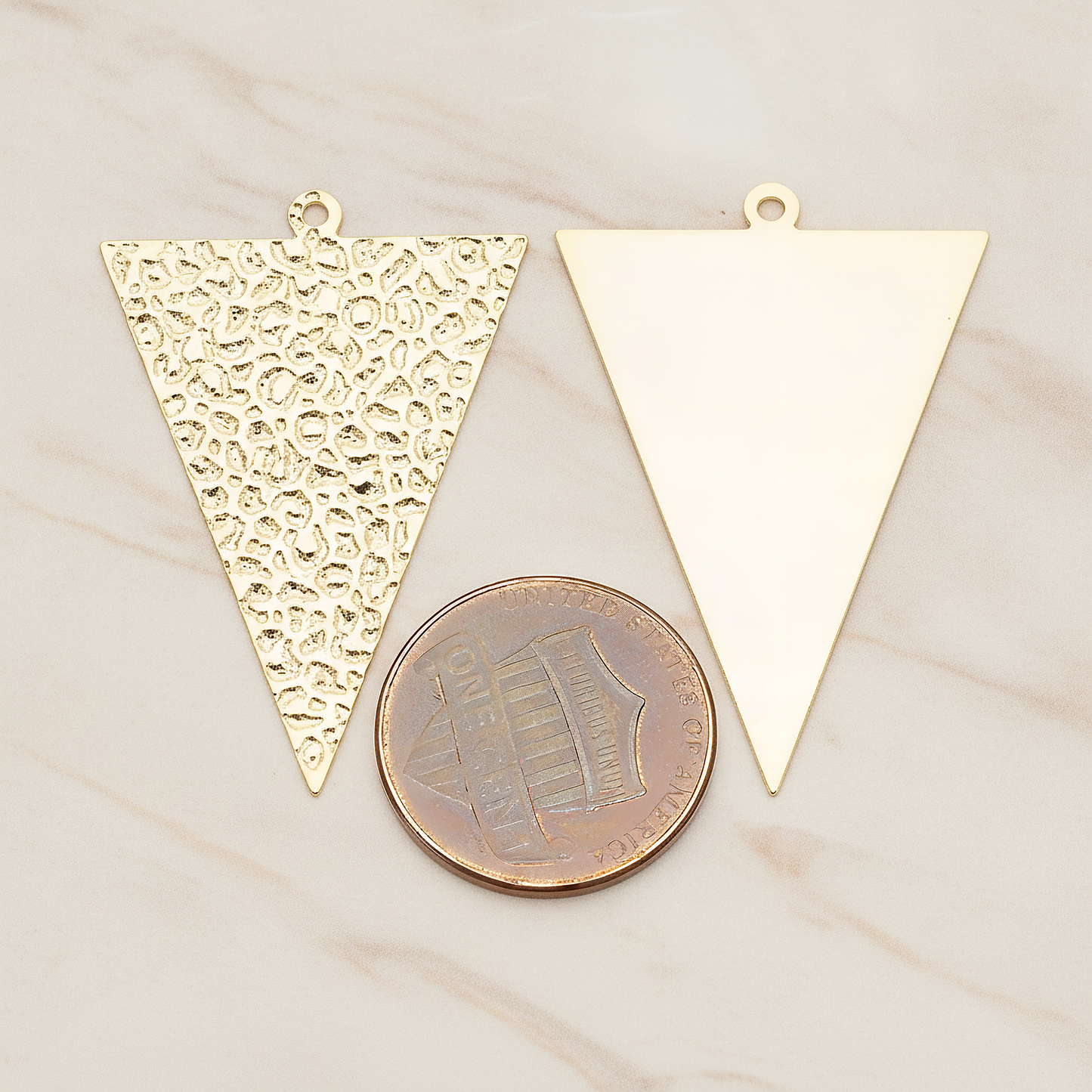 Leopard Pattern Leather Texture Triangle Pendant, 2 Pc on warm marble background (PD.1421)