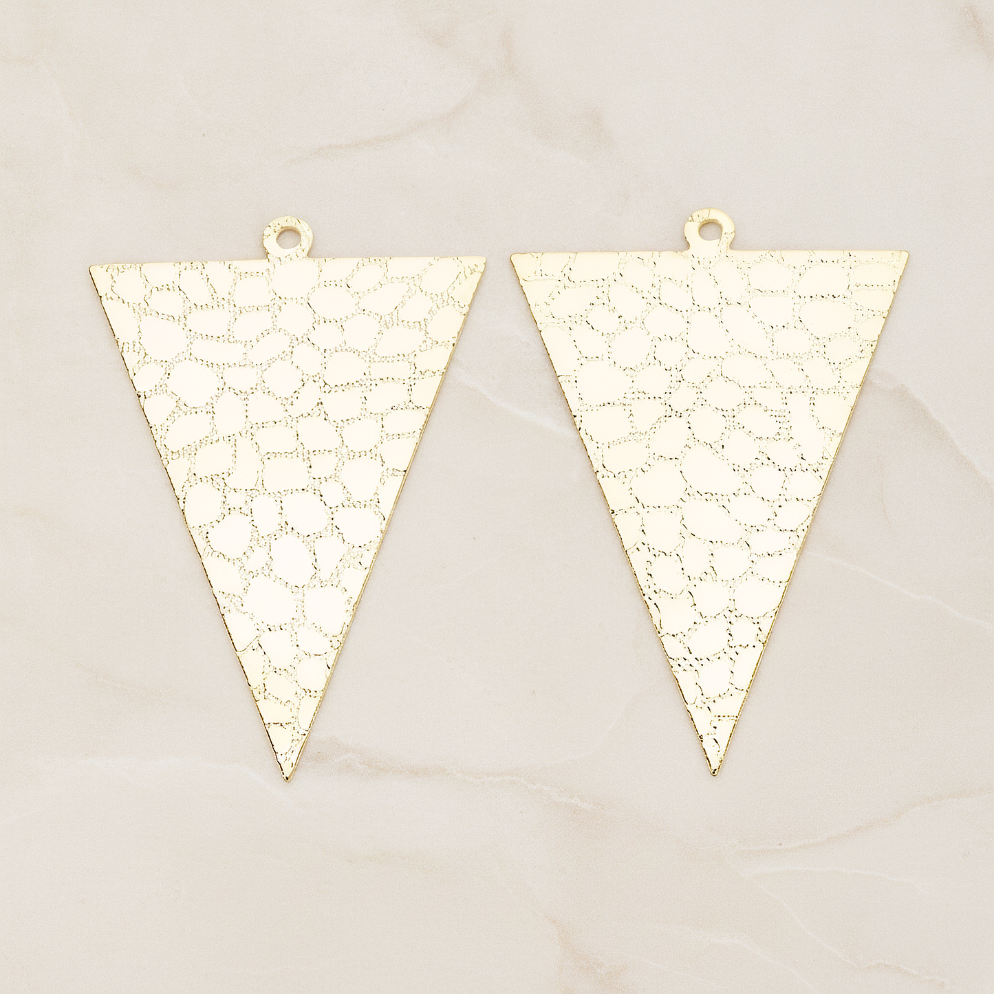 Leopard Pattern Leather Texture Triangle Pendant, 2 Pc on warm marble background (PD.1421)
