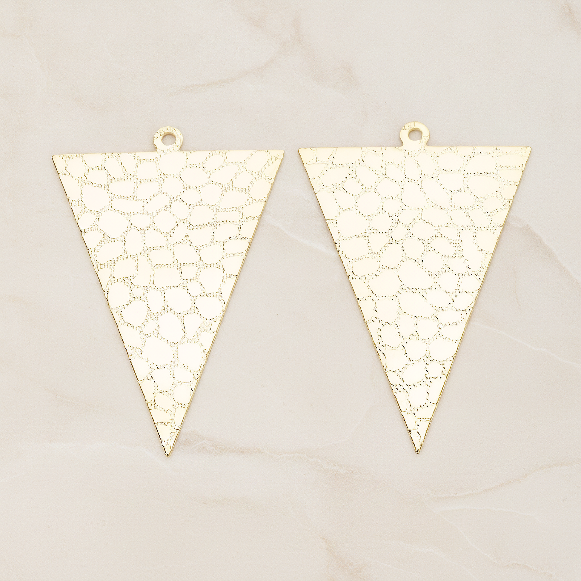 Leopard Pattern Leather Texture Triangle Pendant, 2 Pc on warm marble background (PD.1421)