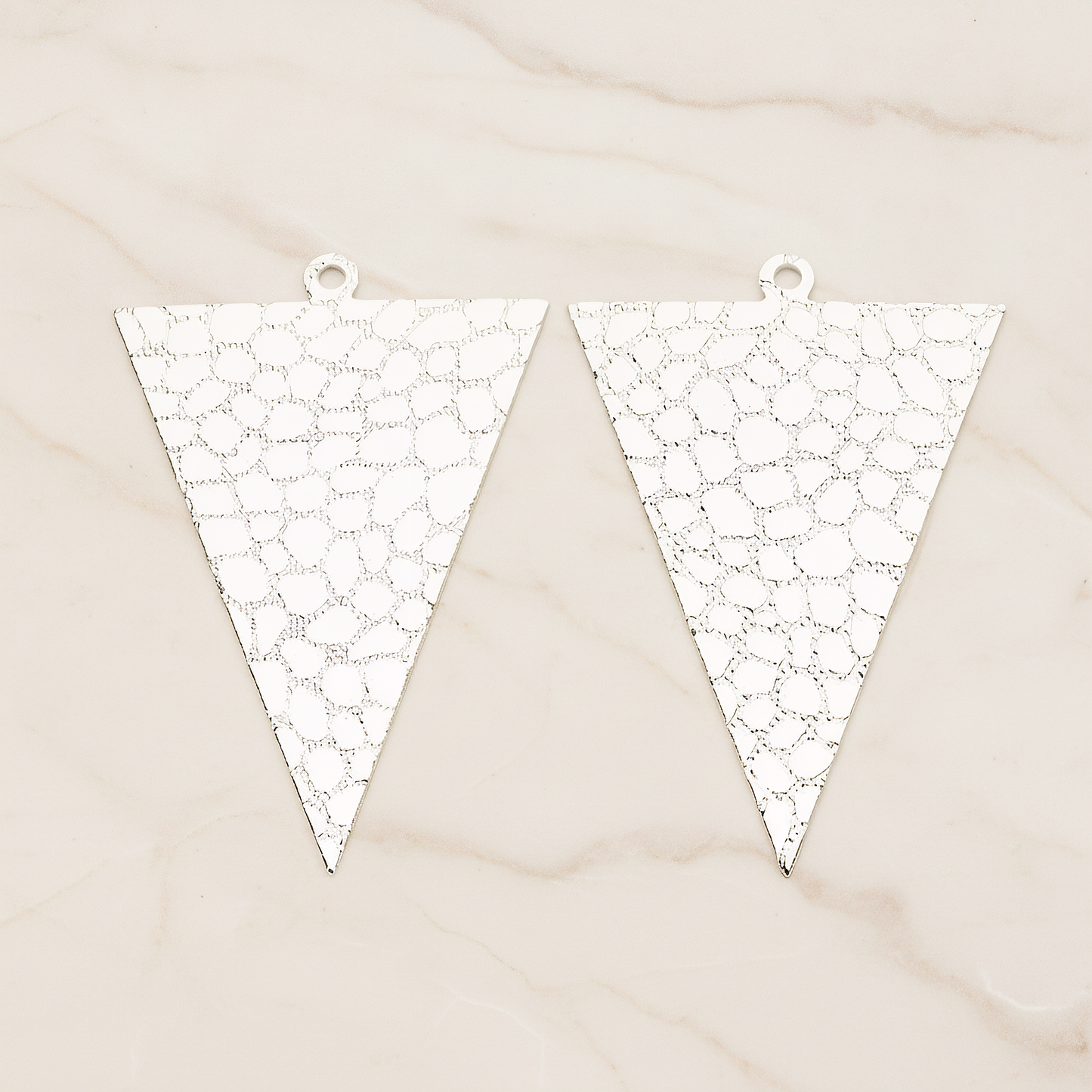 Leopard Pattern Leather Texture Triangle Pendant, 2 Pc on warm marble background (PD.1421)