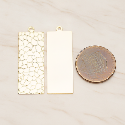 Leopard Pattern Leather Texture Rectangle Pendant, 2 Pc on warm marble background (PD.1422)