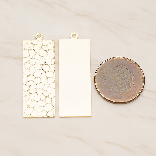 Leopard Pattern Leather Texture Rectangle Pendant, 2 Pc on warm marble background (PD.1422)