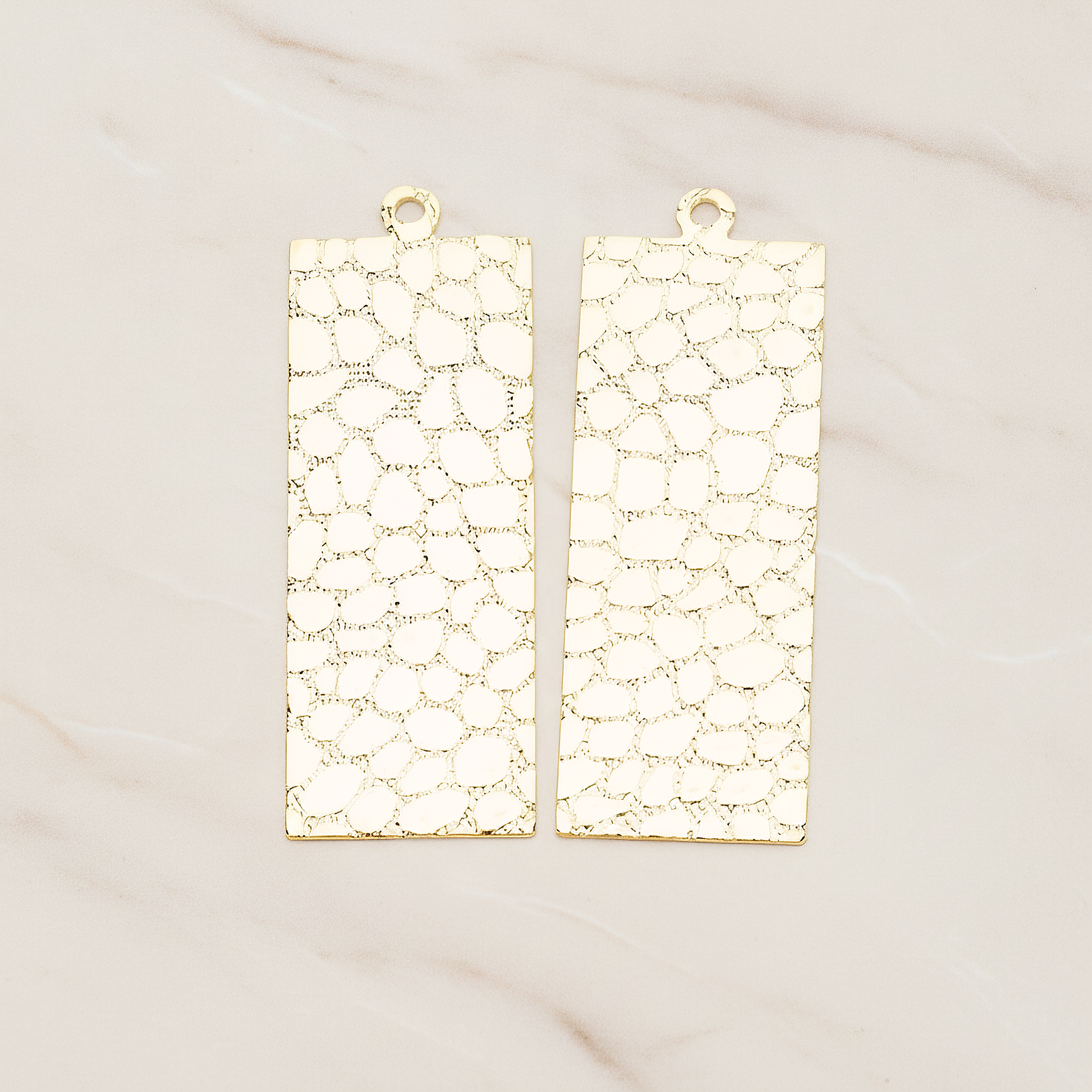 Leopard Pattern Leather Texture Rectangle Pendant, 2 Pc on warm marble background (PD.1422)