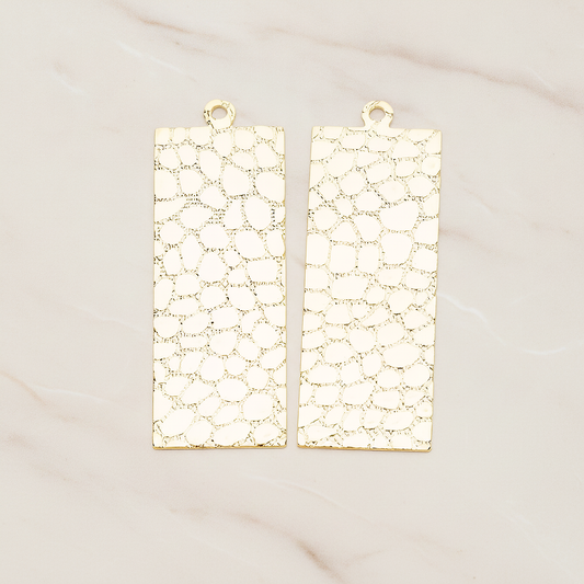 Leopard Pattern Leather Texture Rectangle Pendant, 2 Pc on warm marble background (PD.1422)
