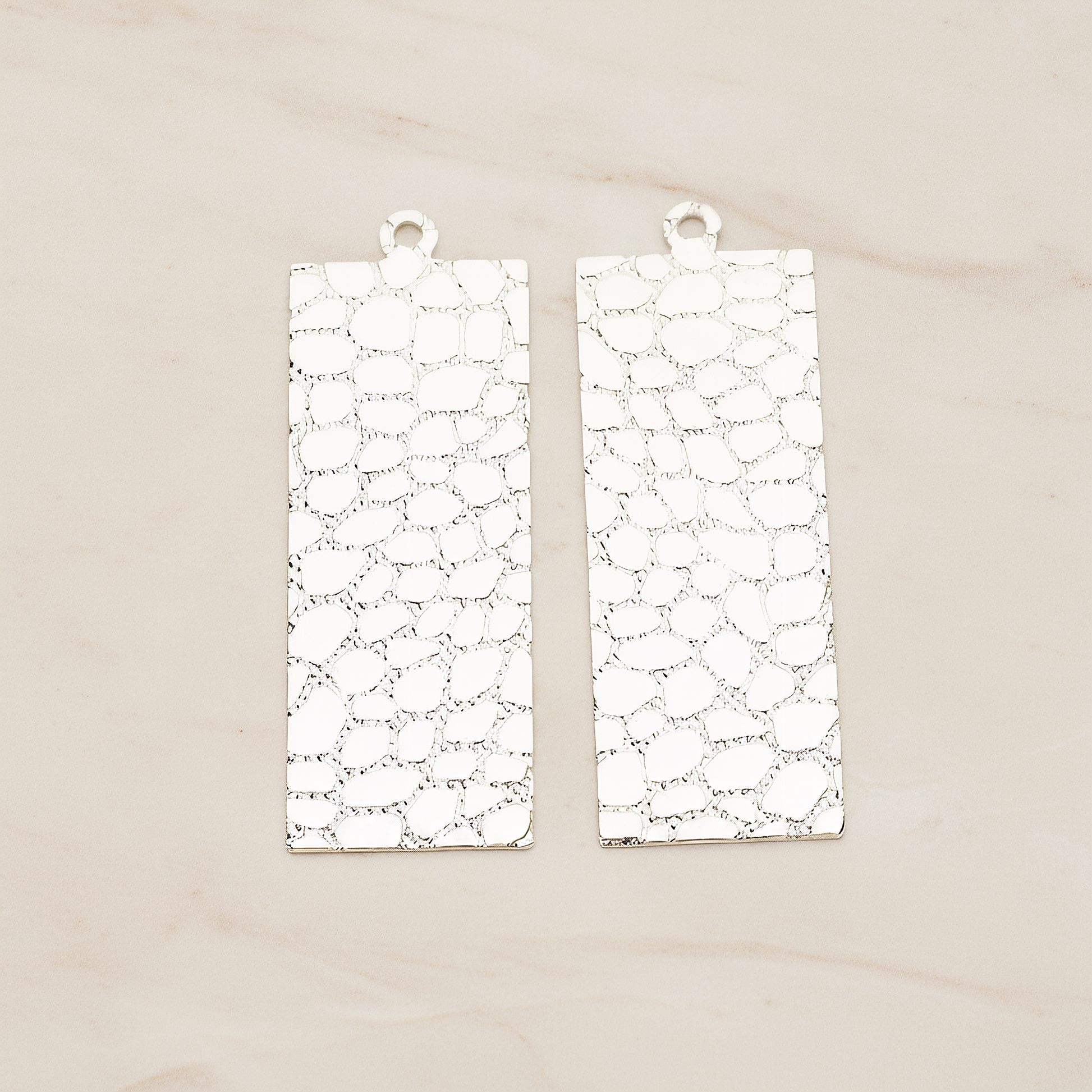 Leopard Pattern Leather Texture Rectangle Pendant, 2 Pc on warm marble background (PD.1422)