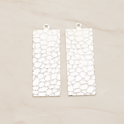 Leopard Pattern Leather Texture Rectangle Pendant, 2 Pc on warm marble background (PD.1422)