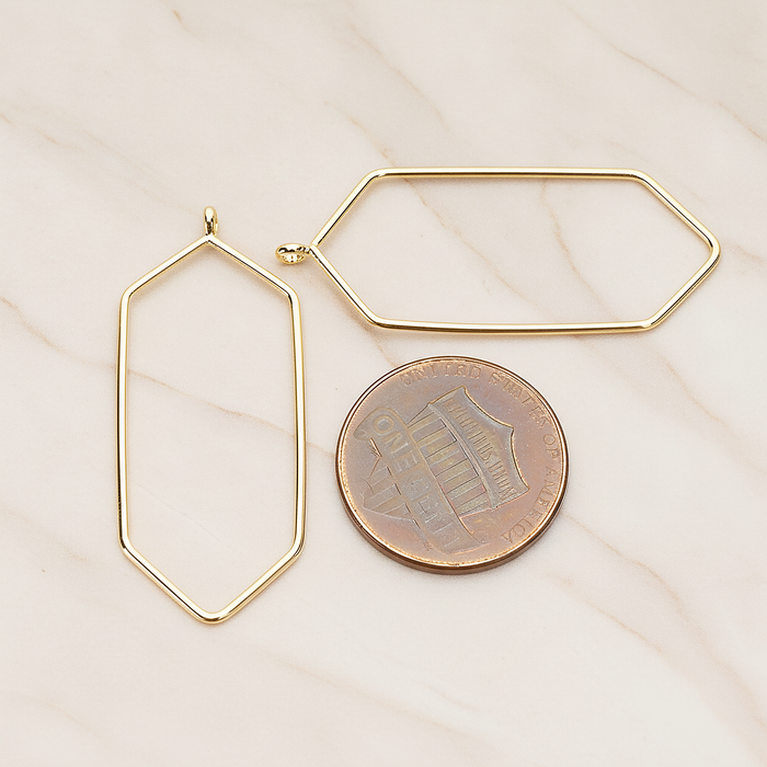 Long Hexagon Link Frame Pendant, 2 Pc on warm marble background (PD.1424)