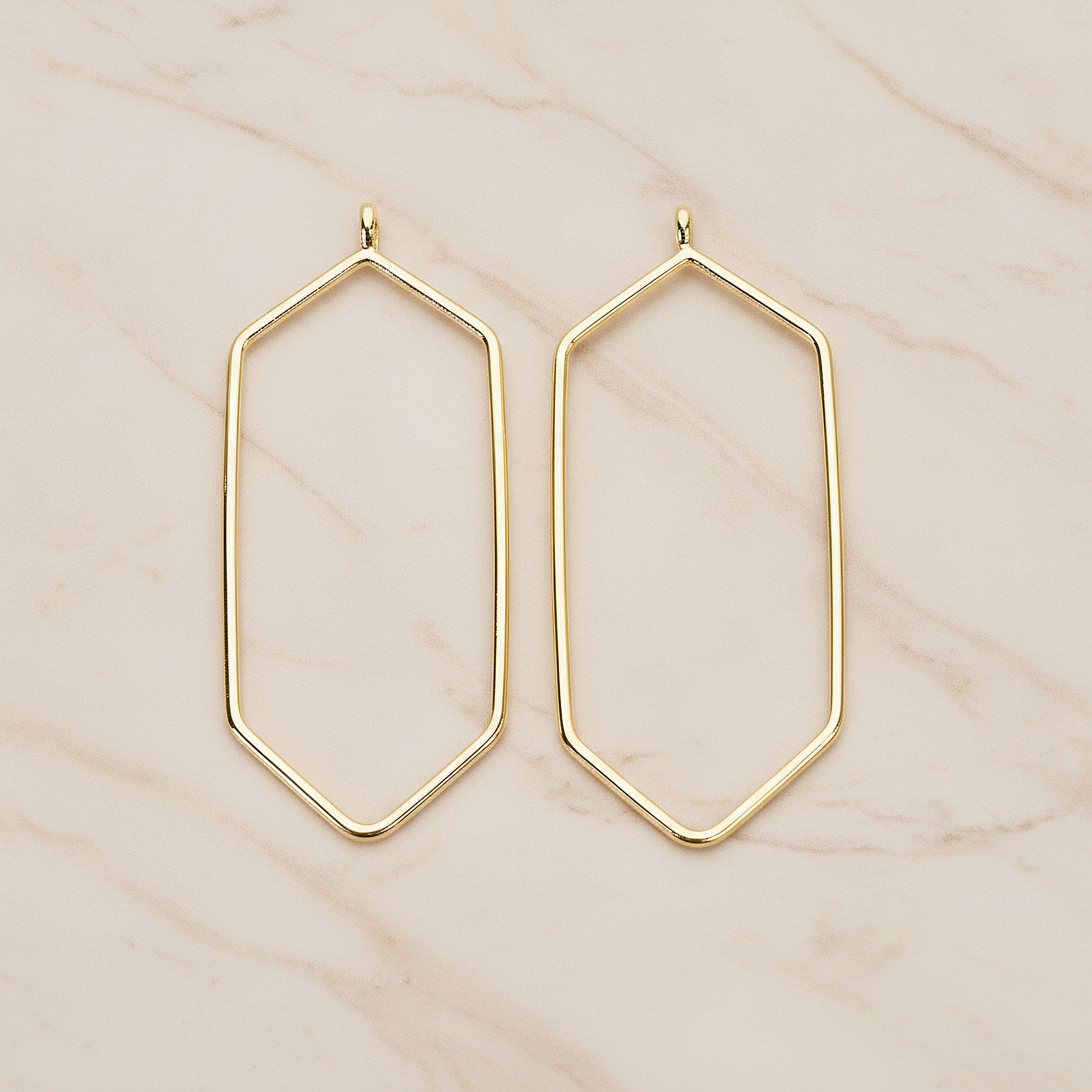 Long Hexagon Link Frame Pendant, 2 Pc on warm marble background (PD.1424)