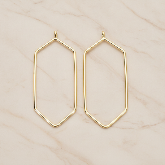 Long Hexagon Link Frame Pendant, 2 Pc on warm marble background (PD.1424)