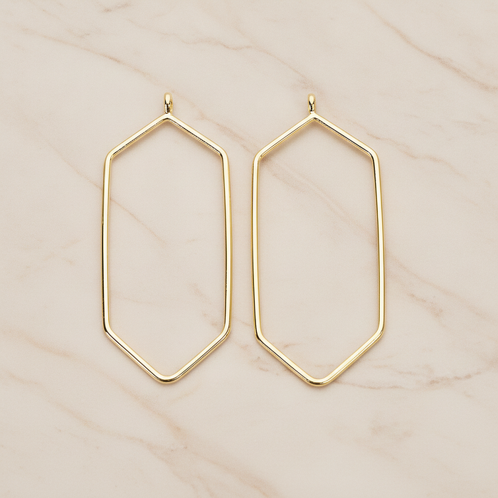 Long Hexagon Link Frame Pendant, 2 Pc on warm marble background (PD.1424)